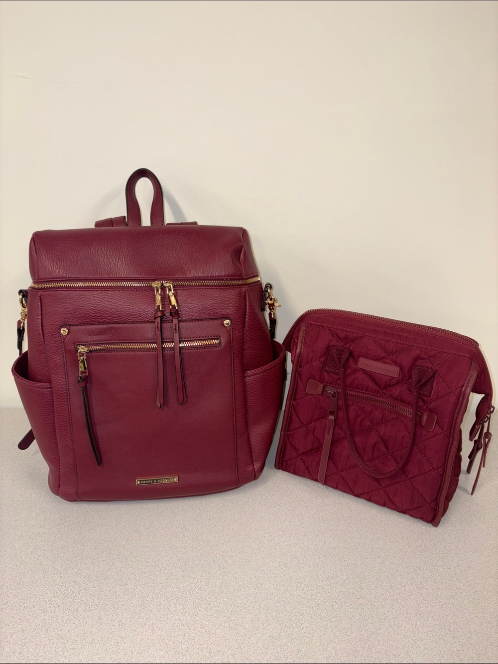 Poppy & Peonies Commuter Backpack and The Lunch Bag in Berry Work/School/Travel